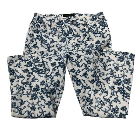 LAUREN RALPH LAUREN Indigo Multi Floral Modern Straight Ankle Cropped Denim Jean - Picture 1 of 7